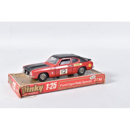 137 - THREE DINKY TOYS 1/25 SCALE FORD CAPRI MODELS, unboxed No.2162, part boxed Rally Car, No.2214 and bo... 