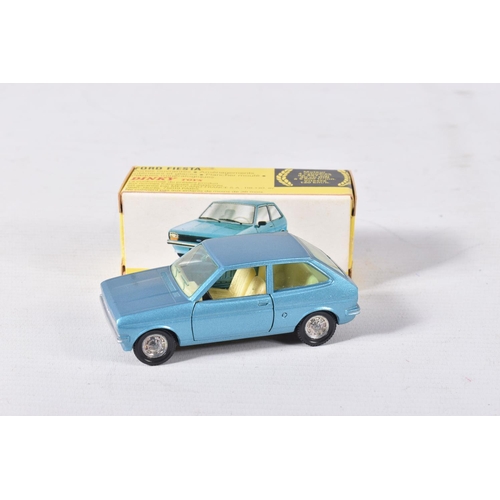 140 - FOUR BOXED DINKY TOYS FORD CAR MODELS, Capri, No.165, metallic turquoise with Speedwheels, Escort, N... 