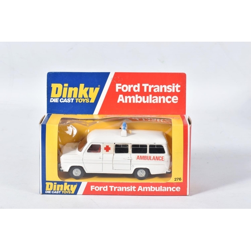 144 - FOUR BOXED LATER ISSUE DINKY TOYS FORD TRANSIT VANS, all are type 3 casting except No.276 (type 2), ... 