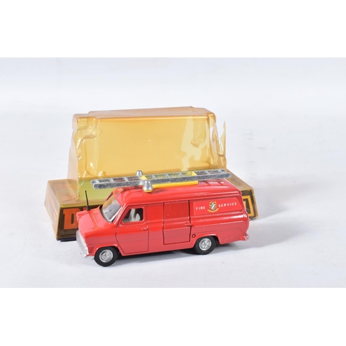 145 - THREE DINKY TOYS FORD TRANSIT VANS, boxed Fire Appliance, No.271, type 2 casting, complete with arie... 