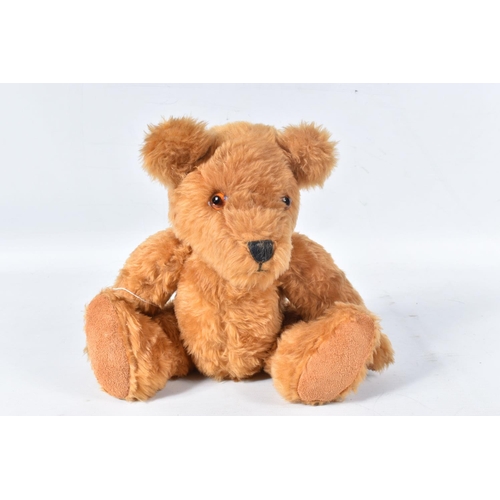 149 - A MODERN GINGER PLUSH TEDDY BEAR, amber and black plastic eyes, vertically stitched nose, jointed bo... 