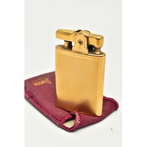 84 - A YELLOW METAL 'RONSON' LIGHTER, engine turned pattern with a vacant cartouche, sponsors mark 'R P L... 