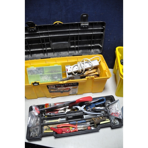 1058 - A SELECTION OF TOOLS to include a toolbox, tub and tray containing Hitachi DV20V2 drill (PAT pass an... 