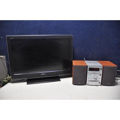 1064 - A SONY KDL-32D300 32in TV with no remote along with a Sony CMT-CPZ1 micro hi-fi system (both PAT pas... 