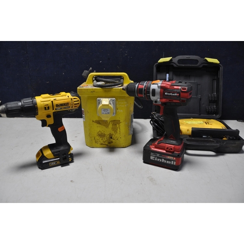 1077 - A COLLECTION OF POWERTOOLS to include Einhall TE-CD18LI-I-BL cordless drill no charger, DeWalt DCD77... 