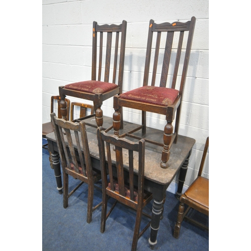 1211 - A VICTORIAN MAHOGANY KITCHEN TABLE, on turned legs, length 125cm x depth 80cm x height 72cm (conditi... 