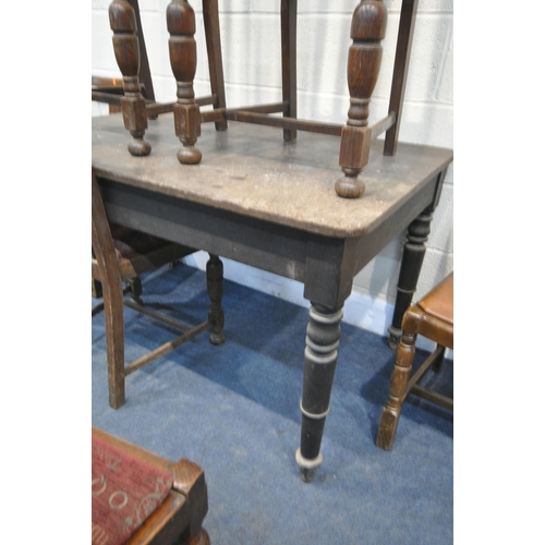 1211 - A VICTORIAN MAHOGANY KITCHEN TABLE, on turned legs, length 125cm x depth 80cm x height 72cm (conditi... 