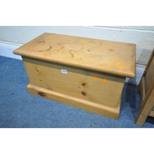 1212 - A SMALL OAK BLANKET CHEST, width 61cm x depth 33cm x height 43cm, and a small pine blanket chest (co... 