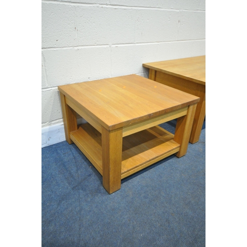 1229 - AN OAK COFFEE TABLE, with a single drawers, length 120cm x depth 60cm x height 48cm, and a similar s... 