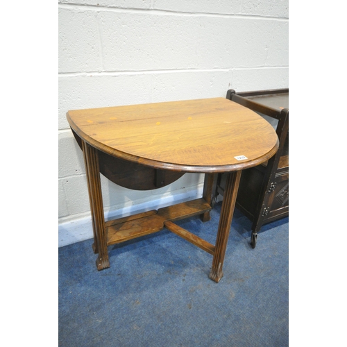 1232 - AN OAK OVAL GATE LEG TABLE, open length 103cm x closed length 23cm x depth 74cm x height 73cm, and a... 