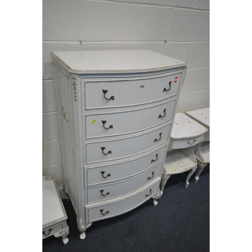 1235 - A CREAM FRENCH BEDROOM SUITE, comprising a chest of six drawers, width 71cm x depth 48cm x height 12... 