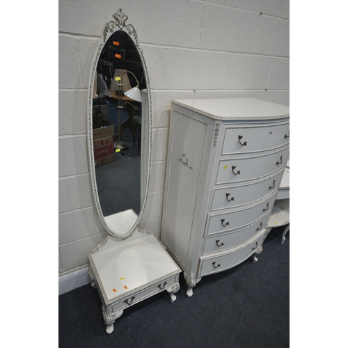 1235 - A CREAM FRENCH BEDROOM SUITE, comprising a chest of six drawers, width 71cm x depth 48cm x height 12... 