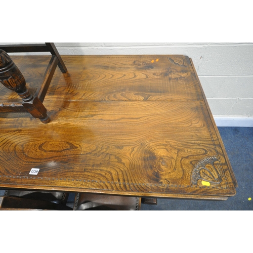 1239 - A 20TH CENTURY CARVED OAK DINING TABLE, on an acorn base, length 140cm x depth 90cm x height 80cm, a... 