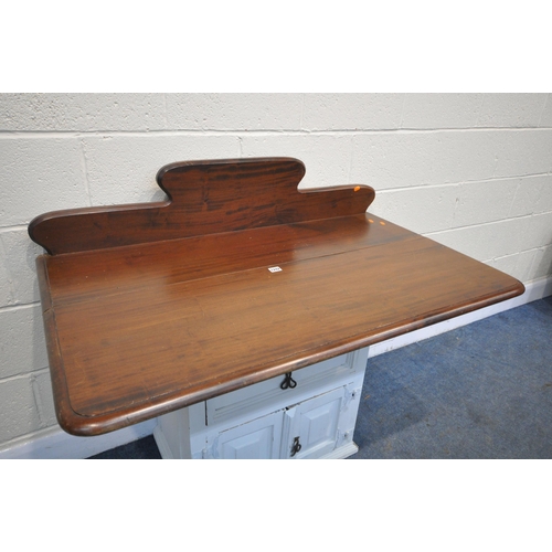 1242 - A VICTORIAN MAHOGANY WALL MOUNTED SINGLE DROP LEAF TABLE, with a raised back, width 115cm x open dep... 