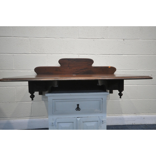 1242 - A VICTORIAN MAHOGANY WALL MOUNTED SINGLE DROP LEAF TABLE, with a raised back, width 115cm x open dep... 