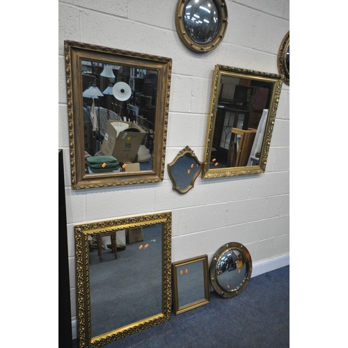 1244 - A SELECTION OF MIRRORS, to include three rectangular gilt mirrors, a small regency mirror, a framele... 