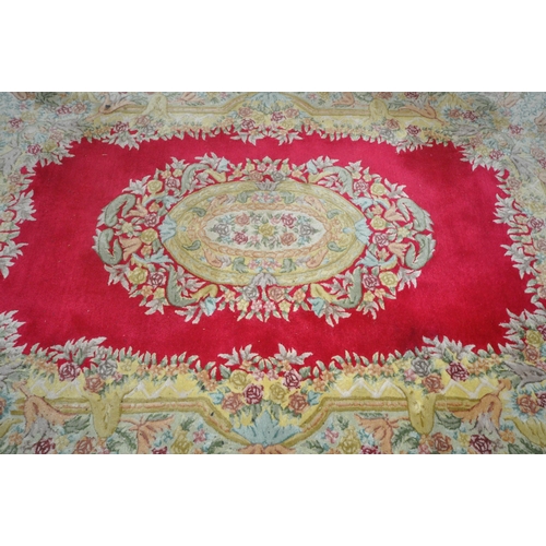 1247 - A RED AND GOLD GROUND CHINESE RUG, 271cm x 182cm (condition:-stained and dirty) along with a five va... 