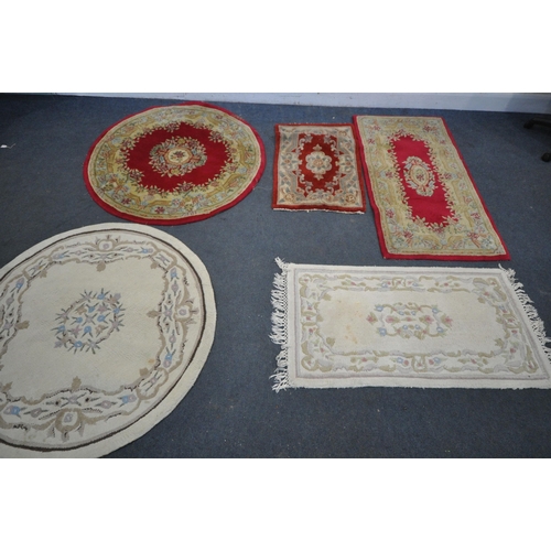 1247 - A RED AND GOLD GROUND CHINESE RUG, 271cm x 182cm (condition:-stained and dirty) along with a five va... 