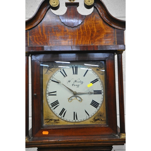 1257 - A GEORGE III MAHOGANY AND CROSSBANDED 30 HOUR LONGCASE CLOCK, the hood with a swan neck pediment and... 