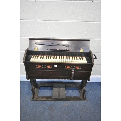 1265 - A LAE 19TH/EARLY 20TH CENTURY STAINED OAK FOLDING PUMP HARMONIUM, width 85cm x depth 35cm x height 7... 