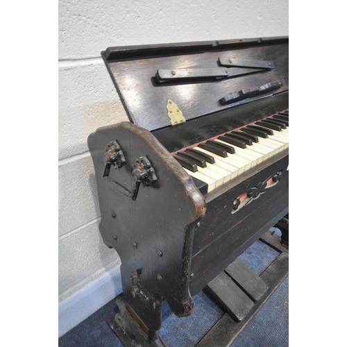 1265 - A LAE 19TH/EARLY 20TH CENTURY STAINED OAK FOLDING PUMP HARMONIUM, width 85cm x depth 35cm x height 7... 