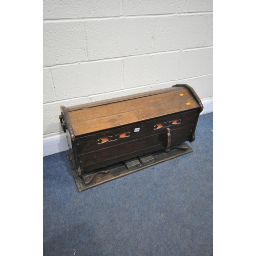 1265 - A LAE 19TH/EARLY 20TH CENTURY STAINED OAK FOLDING PUMP HARMONIUM, width 85cm x depth 35cm x height 7... 