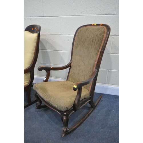 1277 - TWO VICTORIAN MAHOGANY ROCKING CHAIRS (condition:-one with rickety armrests) (2)