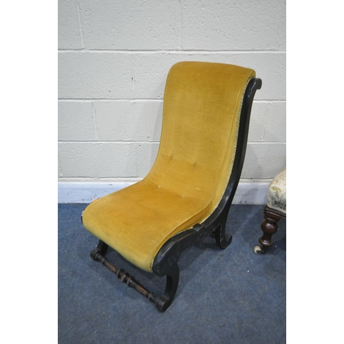 1278 - A LATE VICTORIAN EBONISED SLIPPER CHAIR, and a Victorian mahogany spoon back chair (2)