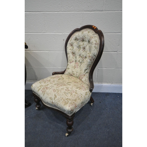 1278 - A LATE VICTORIAN EBONISED SLIPPER CHAIR, and a Victorian mahogany spoon back chair (2)