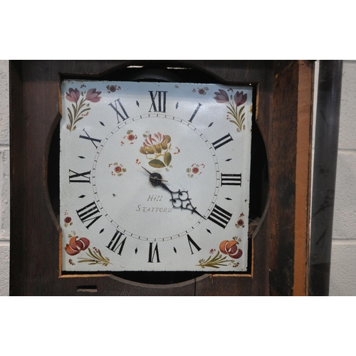 1280 - A GEORGIAN OAK 30 HOUR LONGCASE CLOCK, a square glazed door enclosing a painted dial with Roman nume... 