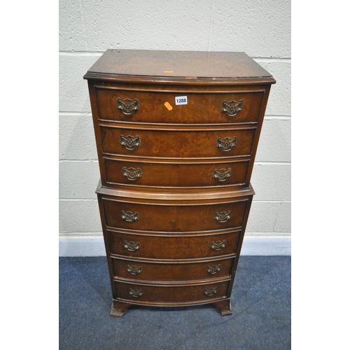 1288 - A REPRODUCTION WALNUT CHEST OF SEVEN DRAWERS, on bracket feet, width 55cm x depth 38cm x height 109c... 