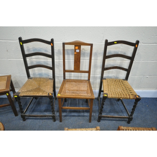 1299 - A SELECTION OF STOOLS AND CHAIRS, to include three chairs with either bergère or rush seats, four st... 