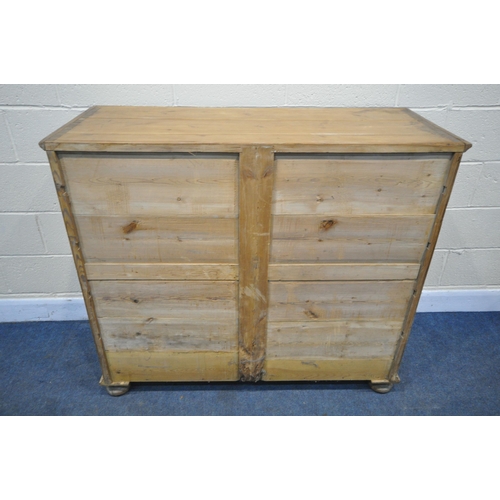 1308 - A 19TH CENTURY FRENCH PINE CHEST OF FIVE DRAWERS, with a single frieze drawer, swan neck handles, on... 