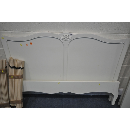 1336 - A MODERN WHITE PAINTED KING SIZE BED STEAD, with side rails, slats, and support rail (condition - ma... 