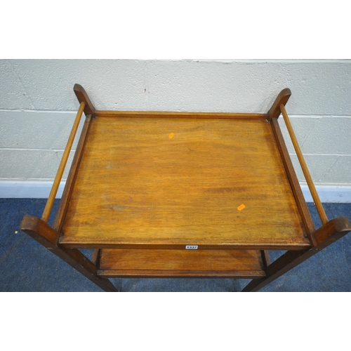 1337 - AN EARLY TO MID 20TH CENTURY MAHOGANY TWO TIER TEA TROLLEY, of a tapered design (condition - surface... 