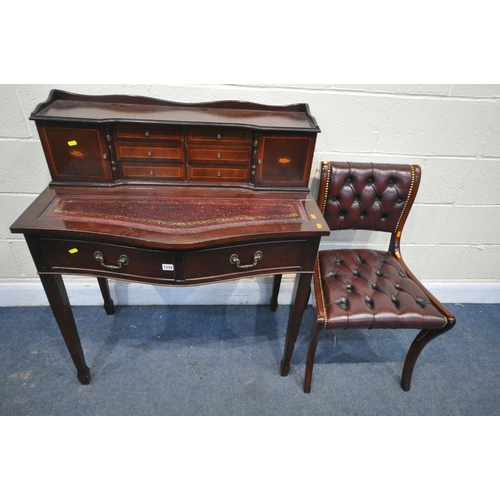 1339 - A 20TH CENTURY MAHOGANY CAPTAINS DESK, the raised back with two doors, flanking two banks of three d... 