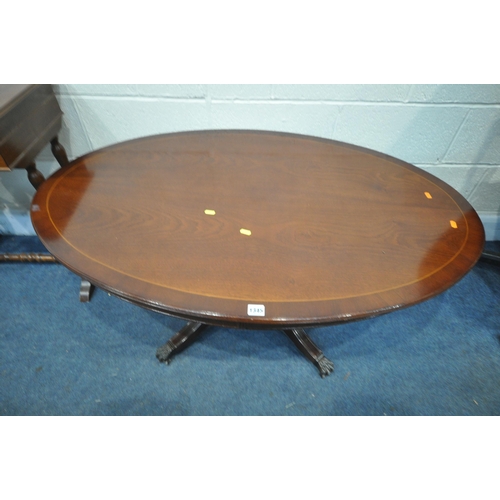 1345 - A SELECTION OF OCCASIONAL FURNITURE, to include an oval mahogany coffee table, length 118cm x depth ... 