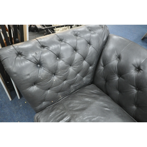 1372 - A LARGE BLACK CHESTERFIELD SOFA, approximate width 241cm x depth 140cm x height 92cm (condition:-no ... 