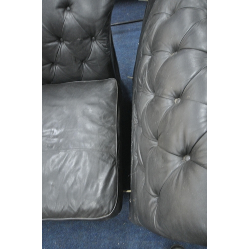 1372 - A LARGE BLACK CHESTERFIELD SOFA, approximate width 241cm x depth 140cm x height 92cm (condition:-no ... 