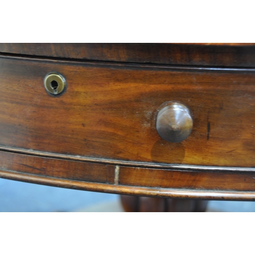 1376 - A WILLIAM IV MAHOGANY CIRCULAR REVOLVING DRUM TABLE, with a green and gilt tooled leather writing su... 