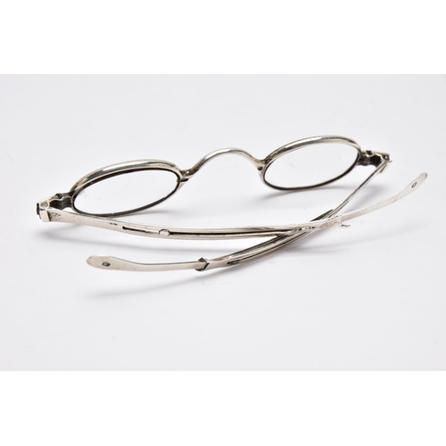 1053A - A PAIR OF 19TH CENTURY SILVER FRAMED SPECTACLES, with expanding side arms, hallmarked for Edmund Tay... 