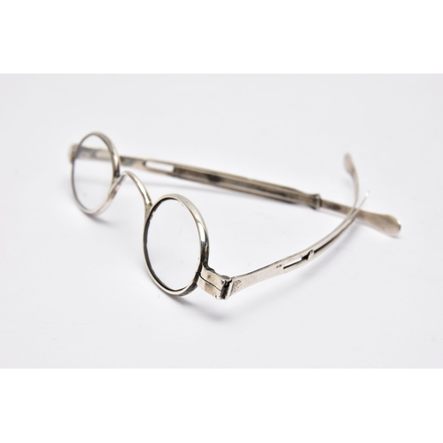 1053A - A PAIR OF 19TH CENTURY SILVER FRAMED SPECTACLES, with expanding side arms, hallmarked for Edmund Tay... 