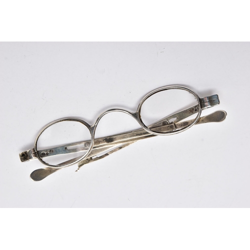 1053A - A PAIR OF 19TH CENTURY SILVER FRAMED SPECTACLES, with expanding side arms, hallmarked for Edmund Tay... 