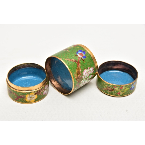 1064A - A 20TH CENTURY CLOISONNE SECTIONAL CYLINDRICAL BOX AND COVER, character marks to the underside, heig... 