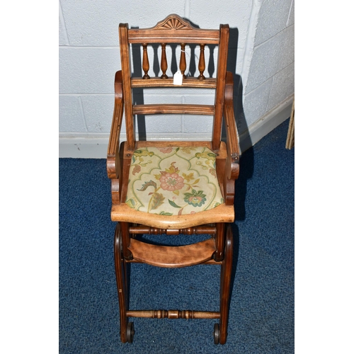 744A - A LATE VICTORIAN WALNUT METAMORPHIC BABY'S HIGH CHAIR / ROCKING CHAIR, stamped to the rear of the se... 