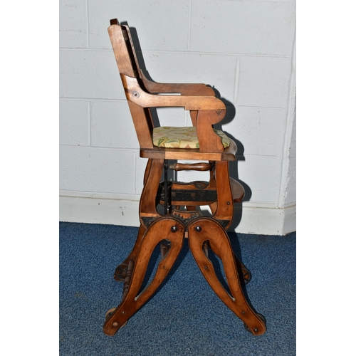 744A - A LATE VICTORIAN WALNUT METAMORPHIC BABY'S HIGH CHAIR / ROCKING CHAIR, stamped to the rear of the se... 