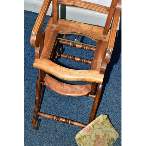 744A - A LATE VICTORIAN WALNUT METAMORPHIC BABY'S HIGH CHAIR / ROCKING CHAIR, stamped to the rear of the se... 