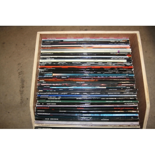 802 - A BESPOKE PLYWOOD LP BOX CONTAINING FORTY EIGHT LASER DISC MOVIES including Goodfellas, Bram Stoker'... 