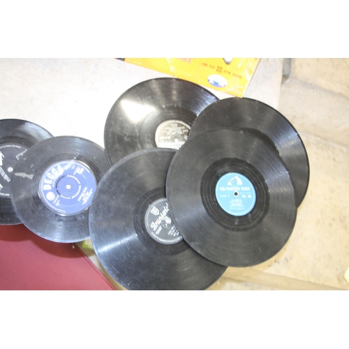 838 - TWO TRAYS CONTAINING APPROX SIXTY LPs, 136 singles and 50 78s including Elvis Presley, Kathie Ray, F... 