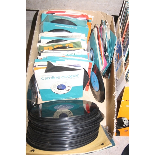 838 - TWO TRAYS CONTAINING APPROX SIXTY LPs, 136 singles and 50 78s including Elvis Presley, Kathie Ray, F... 